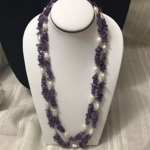 36” Amethyst, Pearl and Gold Necklace